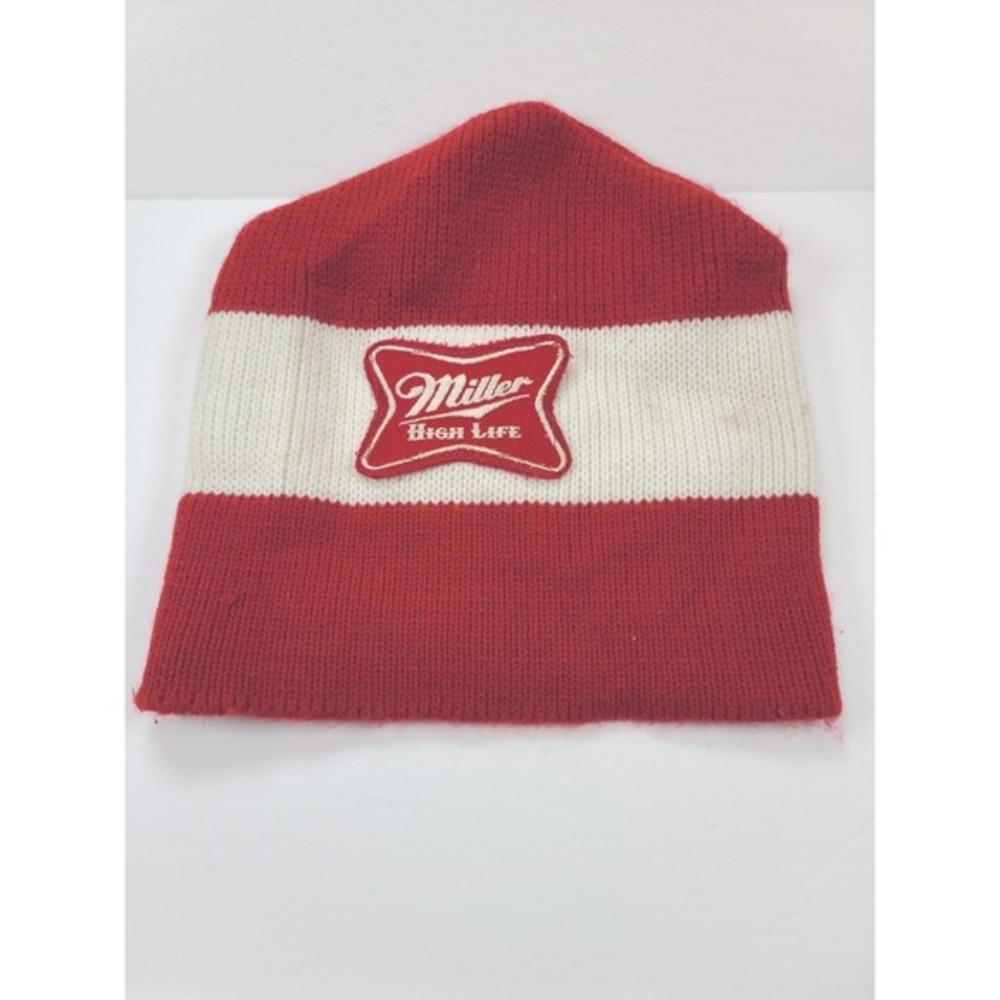 Miller High Life‎ Beanie Hat Red White Knit Logo Vintage
